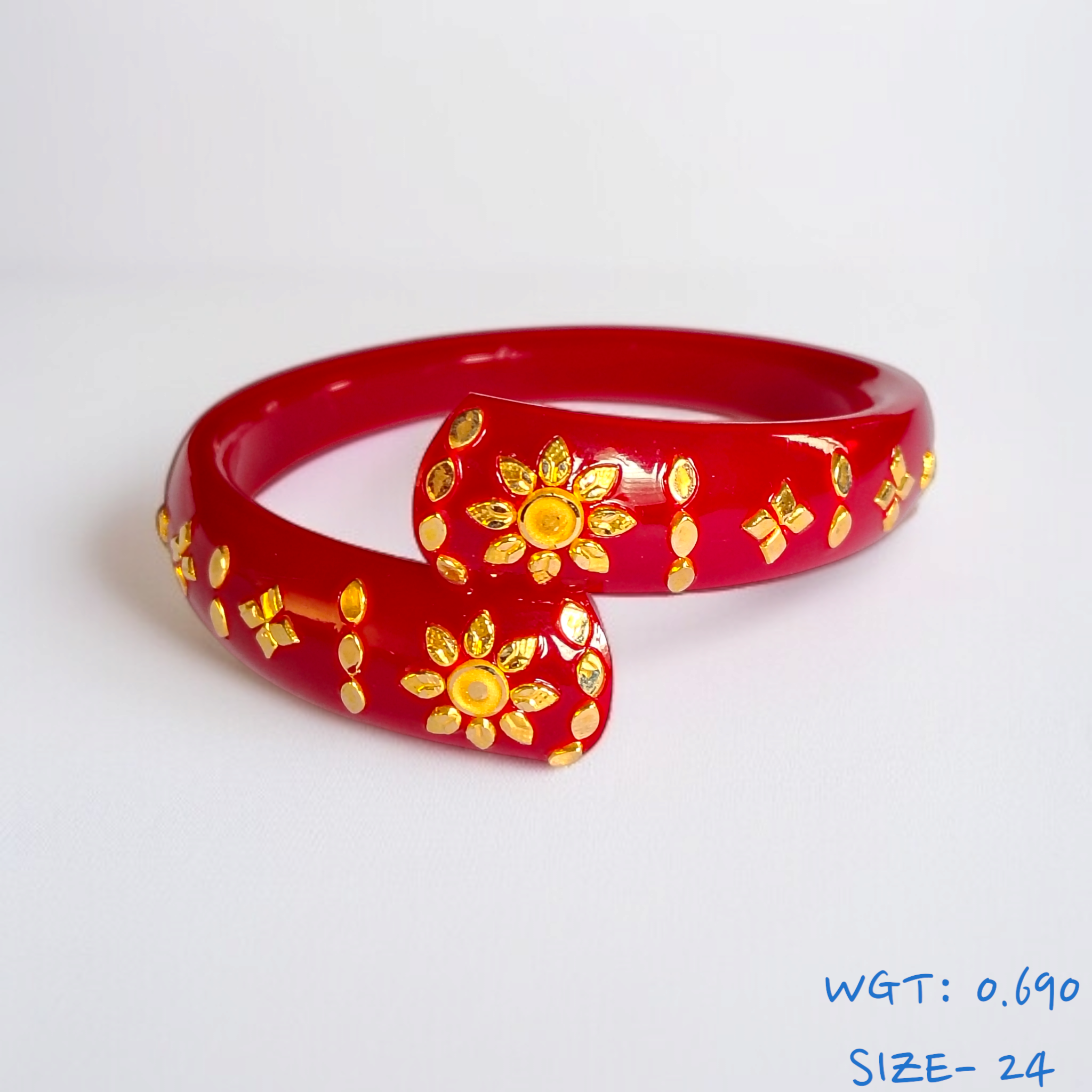 GBP18 (SIZE- 24) RED COLOUR 18KT HALLMARK GOLD BRACELET POLA 1 PIECE FOR MARRIED WOMEN (REGULAR USE) APPROX WGT: 0.690 GM