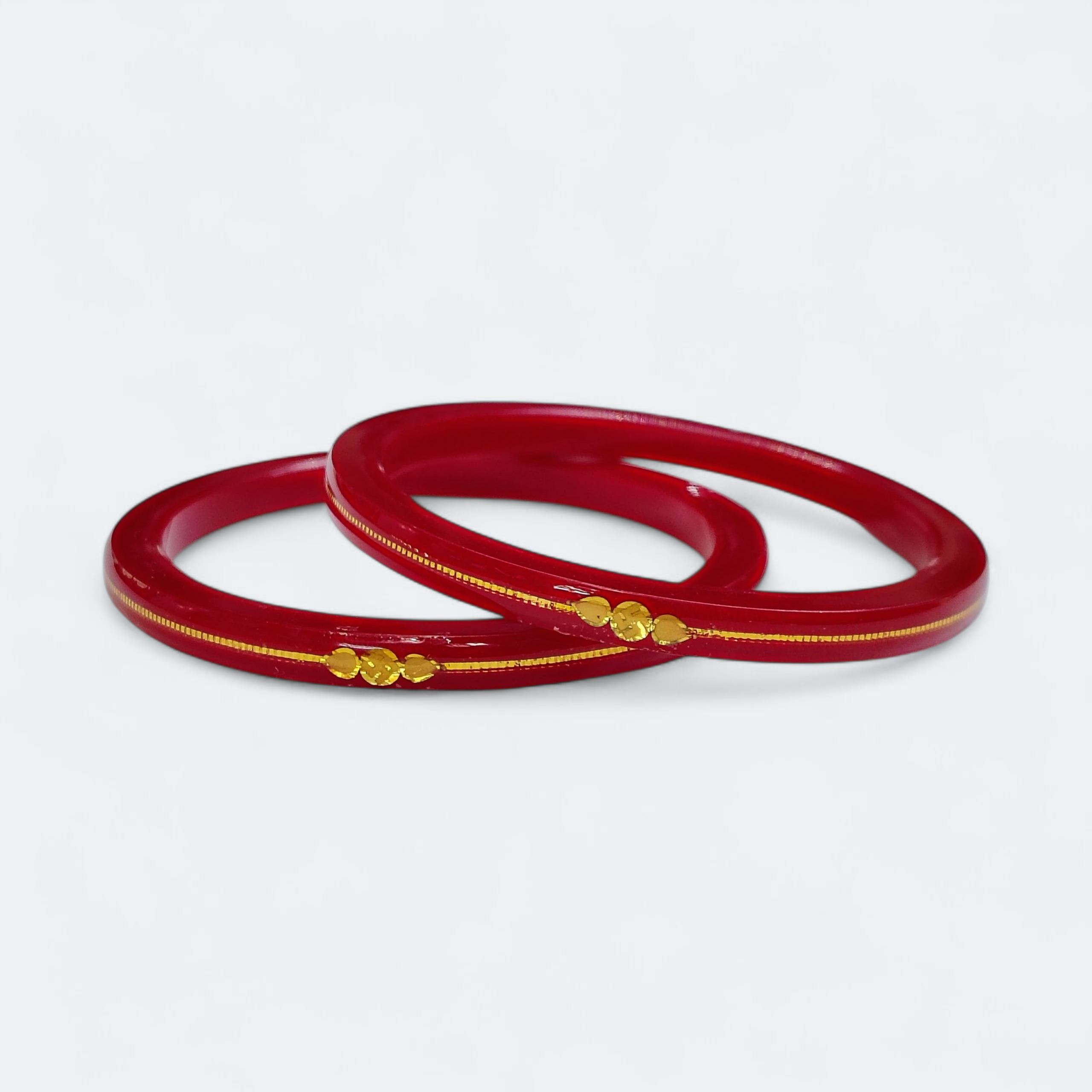 (FVP) TRJ RED SWASTIK 3 SIDE HALLMARK 916 22KT GOLD LAMINATION POLA BANGLES FACEBOOK VIRAL POLA 1 PAIR APPROX. WGT: 0.200 GM (FUTURE EXCHANGE VALUE  RS 1000) WITH ANY JEWELLERY FOR LIFETIME.
