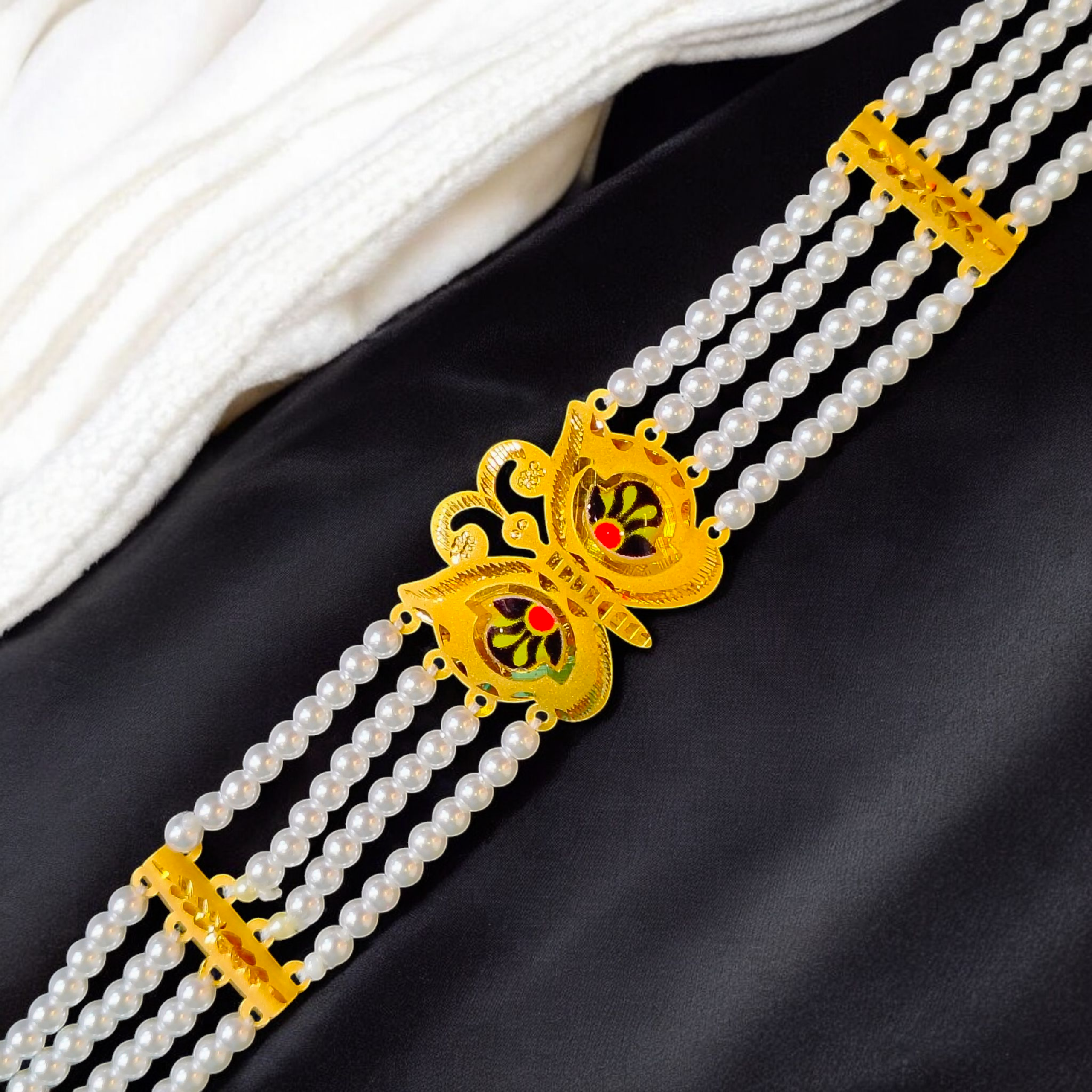 (GMC) CERTIFIED BIS HUID HALLMARK 916 22KT GOLD MOTI CHOKER 1 PIECE (WGT:1.700 GM) WITH ADJUSTABLE TASSEL FOR GIFT IN MARRIAGE.