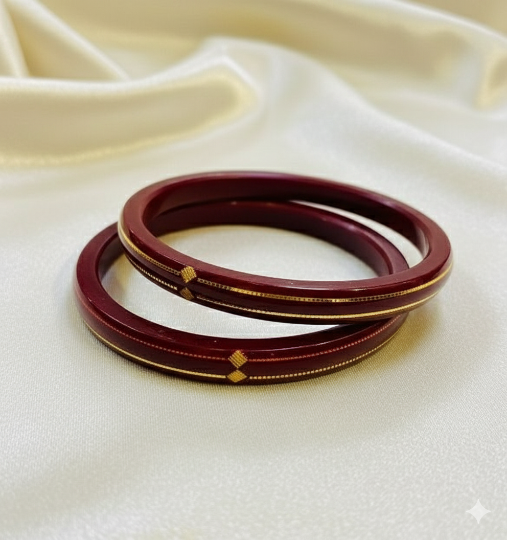 MAROON DOUBLE DEKKER LITES HUID HALLMARK 22KT GOLD POLA BADHANO BANGLES FACEBOOK VIRAL POLA (LAMINATED) 1 PAIR APPROX. WGT: 0.150 GM (NON EXCHANGEABLE)