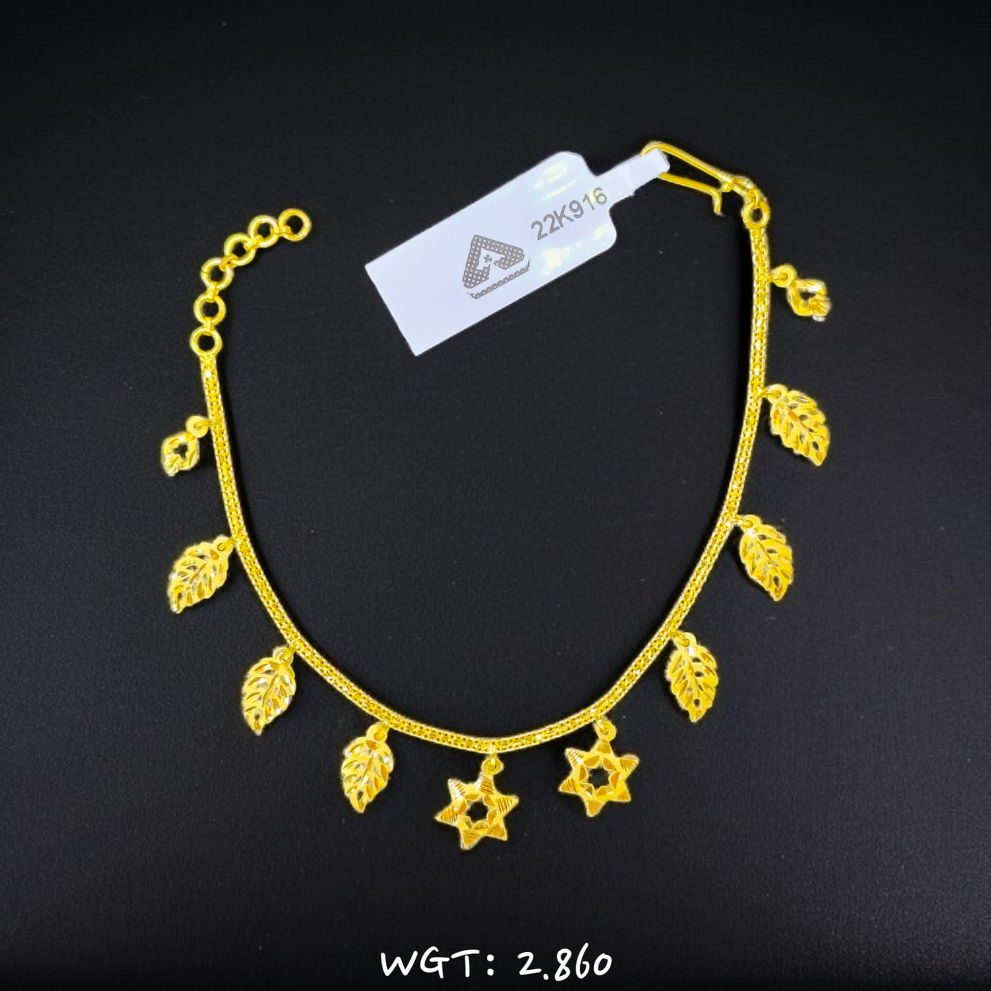 TRJ SIZE- ADJUSTABLE WGT: 2.860 GM APPROX HUID HALLMARK 22KT GOLD WRISTLET 1 PIECE FOR WOMEN.