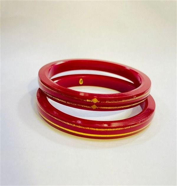 RED DOUBLE DEKKER LITES HUID HALLMARK 22KT GOLD POLA BADHANO BANGLES FACEBOOK VIRAL POLA (LAMINATED) 1 PAIR APPROX. WGT: 0.150 GM (NON EXCHANGEABLE)