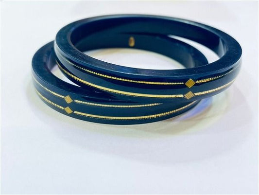 BLUE DOUBLE DEKKER HUID HALLMARK 22KT GOLD POLA BADHANO BANGLES VIRAL POLA (LAMINATED) 1 PAIR APPROX. WGT: 0.300 GM WITH PURITY CARD (NON EXCHANGEABLE)