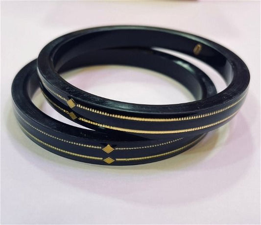 BLACK DOUBLE DEKKER HUID HALLMARK 22KT GOLD POLA BADHANO BANGLES VIRAL POLA (LAMINATED) 1 PAIR APPROX. WGT: 0.300 GM WITH PURITY CARD (NON EXCHANGEABLE)