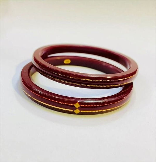 MAROON DOUBLE DEKKER HUID HALLMARK 22KT GOLD POLA BADHANO BANGLES VIRAL POLA (LAMINATED) 1 PAIR APPROX. WGT: 0.300 GM WITH PURITY CARD (NON EXCHANGEABLE)