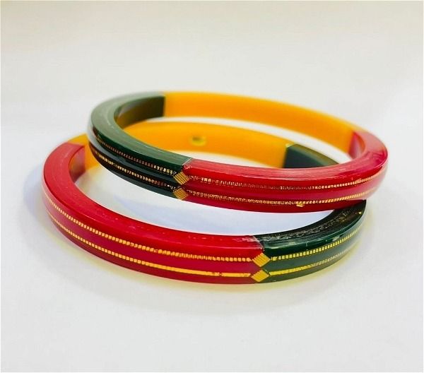 MULTI DOUBLE DEKKER HUID HALLMARK 22KT GOLD POLA BADHANO BANGLES FACEBOOK VIRAL POLA (LAMINATED) 1 PAIR APPROX. WGT: 0.200 GM (NON EXCHANGEABLE)