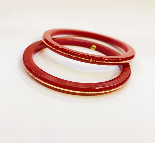 (FVP) TRJ RED HALLMARK 22KT GOLD LAMINATION POLA BADHANO BANGLES VIRAL POLA (LAMINATED) 1 PAIR APPROX. WGT: 0.150 GM WITH PURITY CARD (FUTURE EXCHANGE VALUE  RS 800) WITH ANY JEWELLERY FOR LIFETIME.