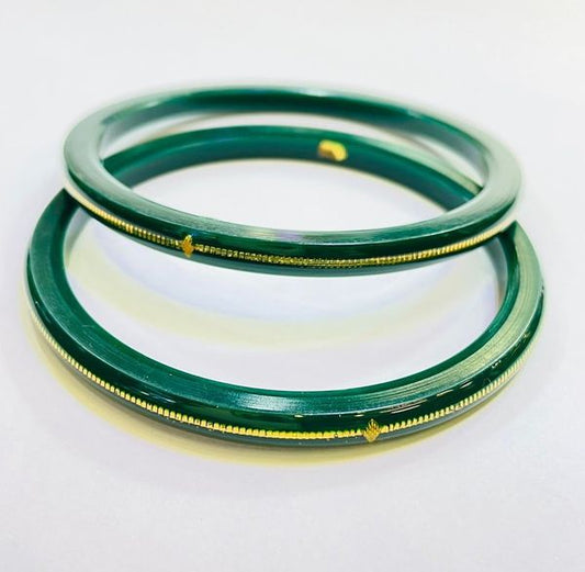 (FVP) TRJ GREEN HALLMARK 22KT GOLD LAMINATION POLA BADHANO BANGLES VIRAL POLA 1 PAIR APPROX. WGT: 0.150 GM WITH PURITY CARD (FUTURE EXCHANGE VALUE  RS 800) WITH ANY JEWELLERY FOR LIFETIME.