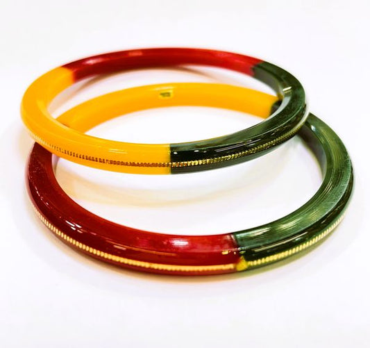 (FVP) TRJ MULTI COLOR HALLMARK 22KT GOLD LAMINATION POLA BADHANO BANGLES VIRAL POLA 1 PAIR APPROX. WGT: 0.150 GM WITH PURITY CARD (FUTURE EXCHANGE VALUE  RS 800) WITH ANY JEWELLERY FOR LIFETIME.