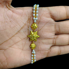 GOLD MOTI WRISTLET- (AHUGSY) (WGT: 0.890 GM APPROX) BIS CERTIFIED HUID HALLMARK 375 9KT GOLD WRISTLET (BRACELET) WITH MOTI CHAIN FOR WOMEN (ADJUSTABLE SIZE).