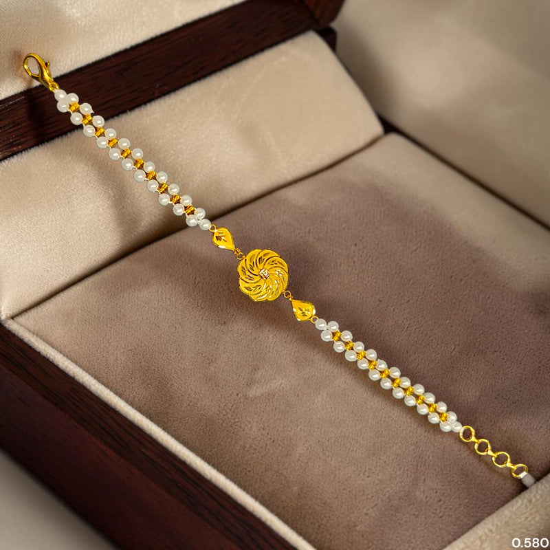 GOLD MOTI WRISTLET- (1S6Y5E) (WGT: 0.580 GM APPROX) BIS CERTIFIED HUID HALLMARK 375 9KT GOLD WRISTLET (BRACELET) WITH MOTI CHAIN FOR WOMEN (ADJUSTABLE SIZE).