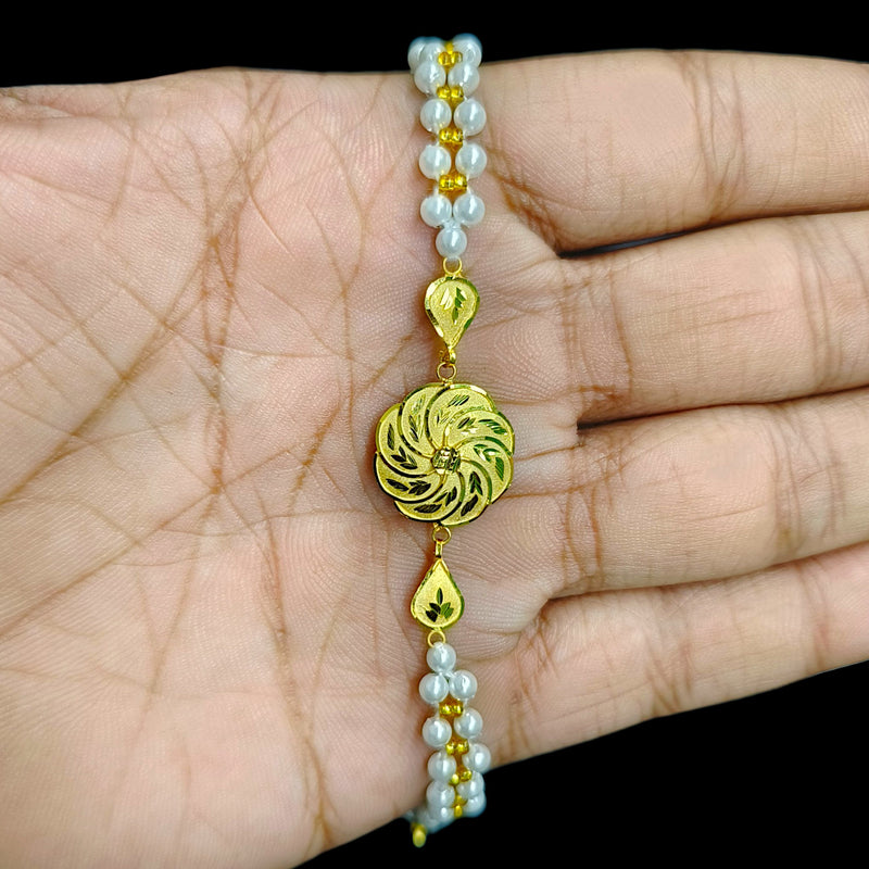 GOLD MOTI WRISTLET- (1S6Y5E) (WGT: 0.580 GM APPROX) BIS CERTIFIED HUID HALLMARK 375 9KT GOLD WRISTLET (BRACELET) WITH MOTI CHAIN FOR WOMEN (ADJUSTABLE SIZE).