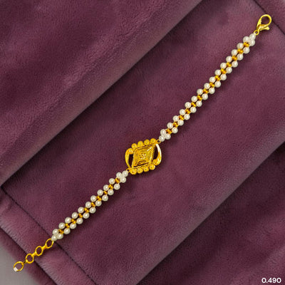 GOLD MOTI WRISTLET- (HPF3DN) (WGT: 0.490 GM APPROX) BIS CERTIFIED HUID HALLMARK 375 9KT GOLD WRISTLET (BRACELET) WITH MOTI CHAIN FOR WOMEN (ADJUSTABLE SIZE).
