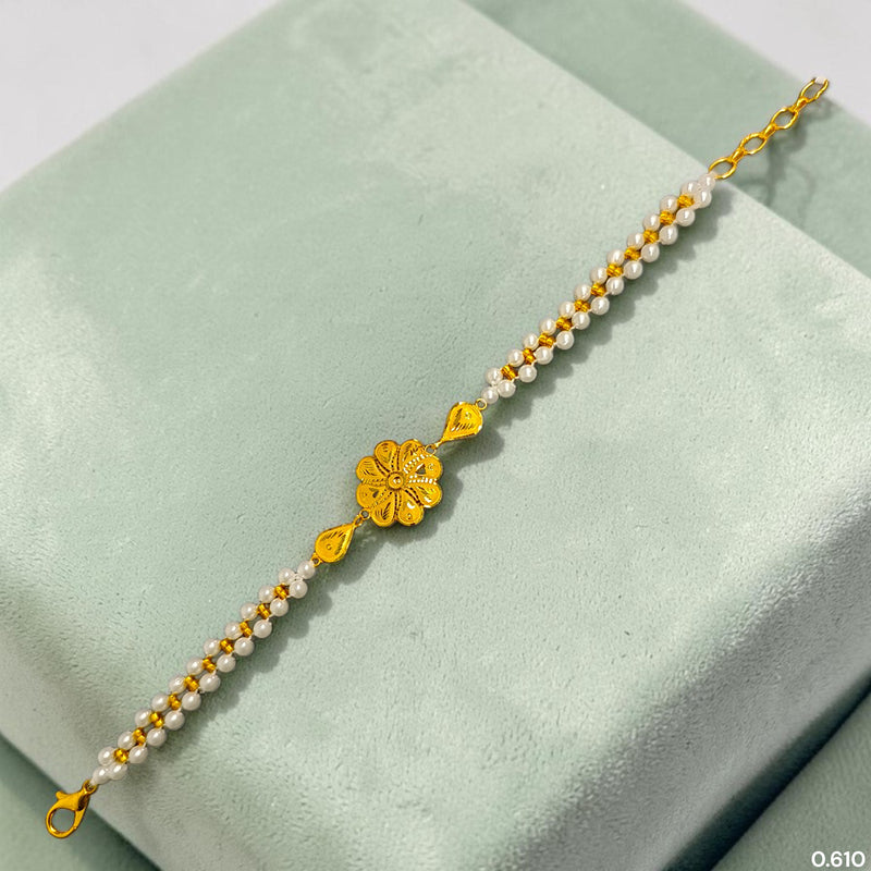 GOLD MOTI WRISTLET- (L87KVL) (WGT: 0.610 GM APPROX) BIS CERTIFIED HUID HALLMARK 375 9KT GOLD WRISTLET (BRACELET) WITH MOTI CHAIN FOR WOMEN (ADJUSTABLE SIZE).
