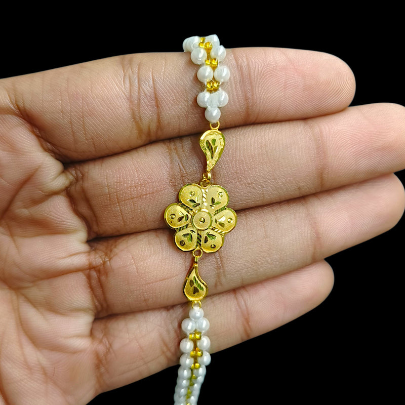 GOLD MOTI WRISTLET- (81ZASJ) (WGT: 0.580 GM APPROX) BIS CERTIFIED HUID HALLMARK 375 9KT GOLD WRISTLET (BRACELET) WITH MOTI CHAIN FOR WOMEN (ADJUSTABLE SIZE).
