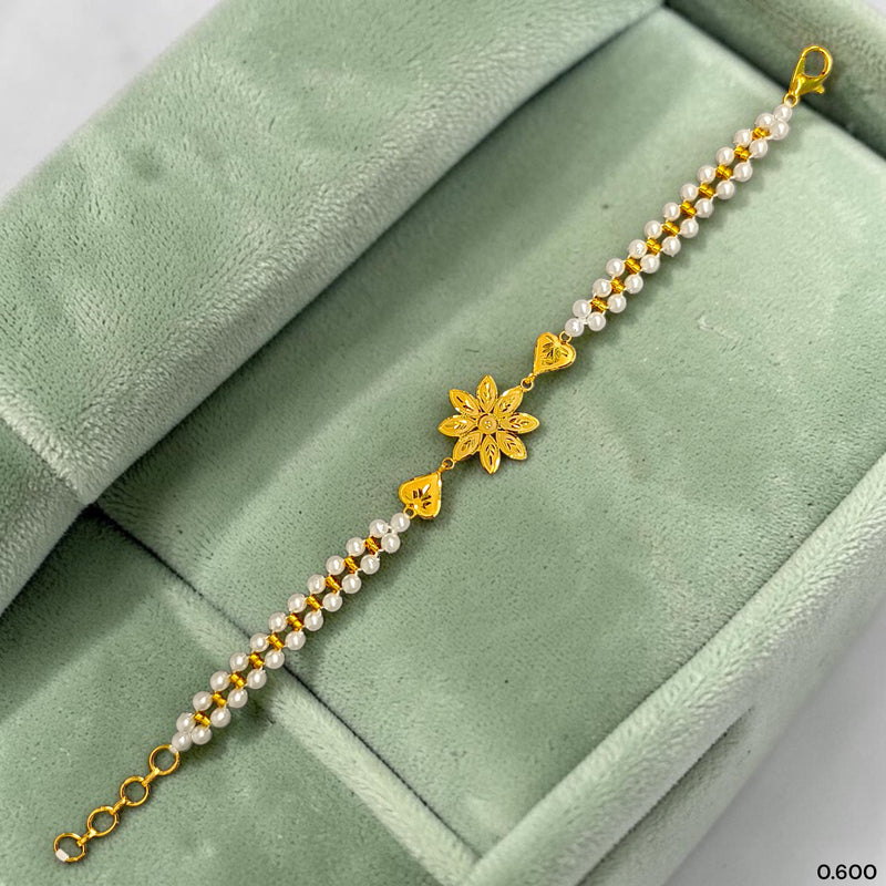 GOLD MOTI WRISTLET- (E3BCVF) (WGT: 0.600 GM APPROX) BIS CERTIFIED HUID HALLMARK 375 9KT GOLD WRISTLET (BRACELET) WITH MOTI CHAIN FOR WOMEN (ADJUSTABLE SIZE).