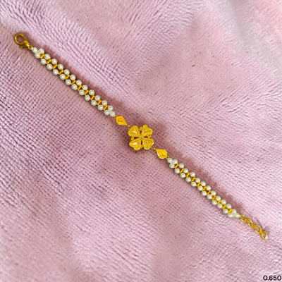 GOLD MOTI WRISTLET- (HWF3UJ) (WGT: 0.650 GM APPROX) BIS CERTIFIED HUID HALLMARK 375 9KT GOLD WRISTLET (BRACELET) WITH MOTI CHAIN FOR WOMEN (ADJUSTABLE SIZE).