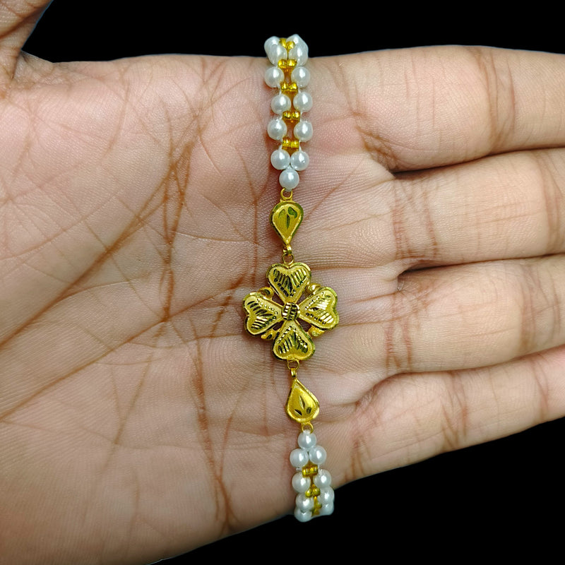 GOLD MOTI WRISTLET- (HWF3UJ) (WGT: 0.650 GM APPROX) BIS CERTIFIED HUID HALLMARK 375 9KT GOLD WRISTLET (BRACELET) WITH MOTI CHAIN FOR WOMEN (ADJUSTABLE SIZE).