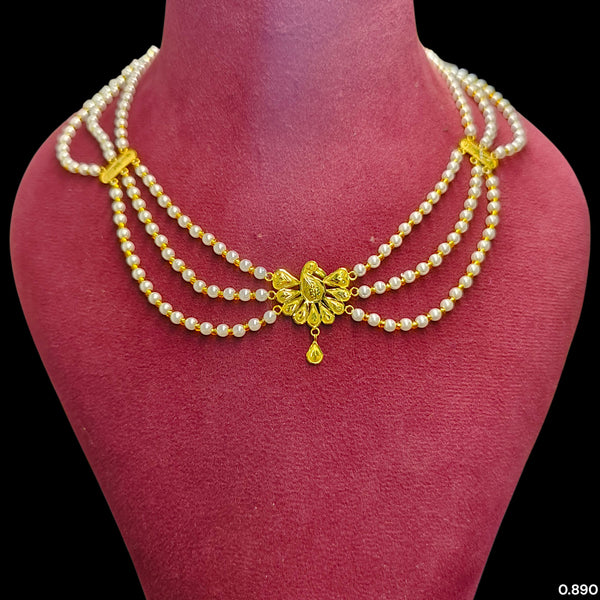 GOLD MOTI HAR- (9RDVNP)-(WGT: 0.890 GM APPROX) BIS CERTIFIED HUID HALLMARK 375 9KT GOLD MOTI NECKLACE 1 PIECE  WITH ADJUSTABLE TASSEL FOR GIFT IN MARRIAGE.