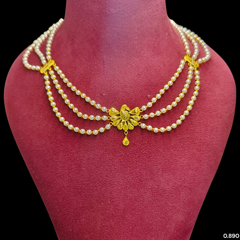 GOLD MOTI HAR- (9RDVNP)-(WGT: 0.890 GM APPROX) BIS CERTIFIED HUID HALLMARK 375 9KT GOLD MOTI NECKLACE 1 PIECE  WITH ADJUSTABLE TASSEL FOR GIFT IN MARRIAGE.