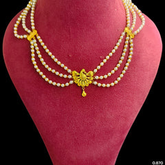 GOLD MOTI HAR- (UGSSCK)-(WGT: 0.870 GM APPROX) BIS CERTIFIED HUID HALLMARK 375 9KT GOLD MOTI NECKLACE 1 PIECE  WITH ADJUSTABLE TASSEL FOR GIFT IN MARRIAGE.