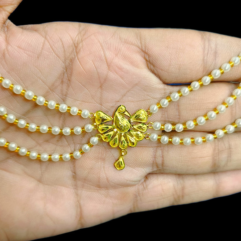 GOLD MOTI HAR- (UGSSCK)-(WGT: 0.870 GM APPROX) BIS CERTIFIED HUID HALLMARK 375 9KT GOLD MOTI NECKLACE 1 PIECE  WITH ADJUSTABLE TASSEL FOR GIFT IN MARRIAGE.