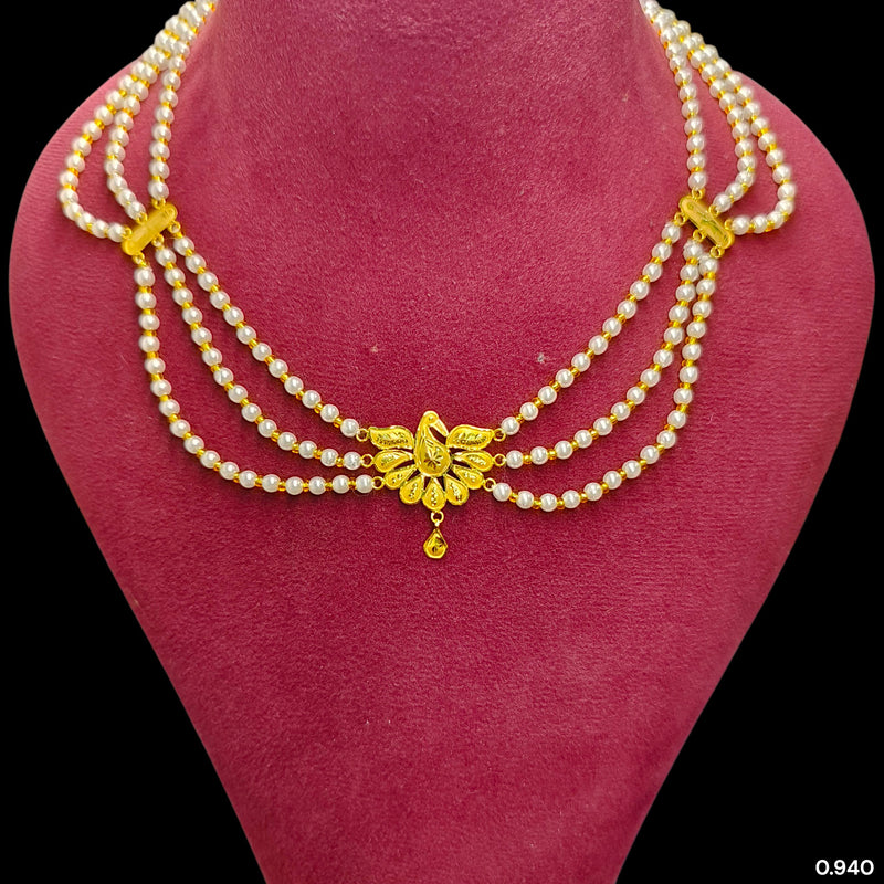 GOLD MOTI HAR- (J9KK3E)-(WGT: 0.940 GM APPROX) BIS CERTIFIED HUID HALLMARK 375 9KT GOLD MOTI NECKLACE 1 PIECE  WITH ADJUSTABLE TASSEL FOR GIFT IN MARRIAGE.
