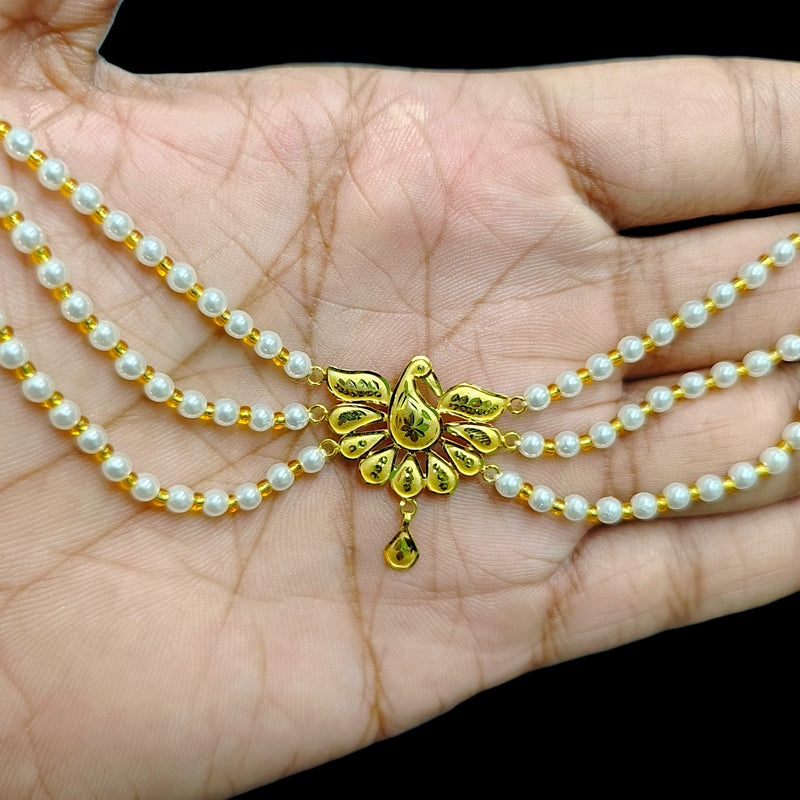 GOLD MOTI HAR- (J9KK3E)-(WGT: 0.940 GM APPROX) BIS CERTIFIED HUID HALLMARK 375 9KT GOLD MOTI NECKLACE 1 PIECE  WITH ADJUSTABLE TASSEL FOR GIFT IN MARRIAGE.