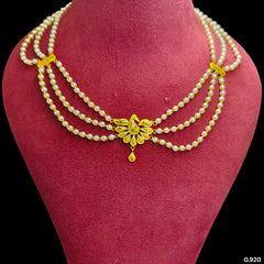 GOLD MOTI HAR- (BNW9WU)-(WGT: 0.920 GM APPROX) BIS CERTIFIED HUID HALLMARK 375 9KT GOLD MOTI NECKLACE 1 PIECE  WITH ADJUSTABLE TASSEL FOR GIFT IN MARRIAGE.