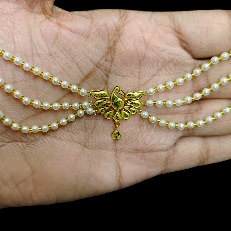 GOLD MOTI HAR- (V299Z8)-(WGT: 0.940 GM APPROX) BIS CERTIFIED HUID HALLMARK 375 9KT GOLD MOTI NECKLACE 1 PIECE  WITH ADJUSTABLE TASSEL FOR GIFT IN MARRIAGE.