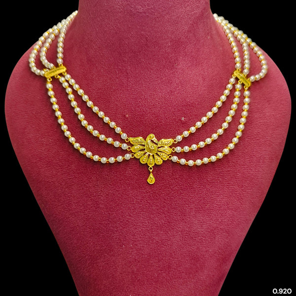 GOLD MOTI HAR- (FBJ5E2)-(WGT: 0.920 GM APPROX) BIS CERTIFIED HUID HALLMARK 375 9KT GOLD MOTI NECKLACE 1 PIECE  WITH ADJUSTABLE TASSEL FOR GIFT IN MARRIAGE.