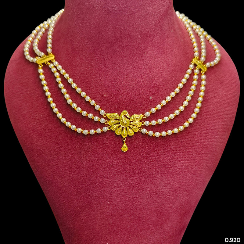 GOLD MOTI HAR- (FBJ5E2)-(WGT: 0.920 GM APPROX) BIS CERTIFIED HUID HALLMARK 375 9KT GOLD MOTI NECKLACE 1 PIECE  WITH ADJUSTABLE TASSEL FOR GIFT IN MARRIAGE.
