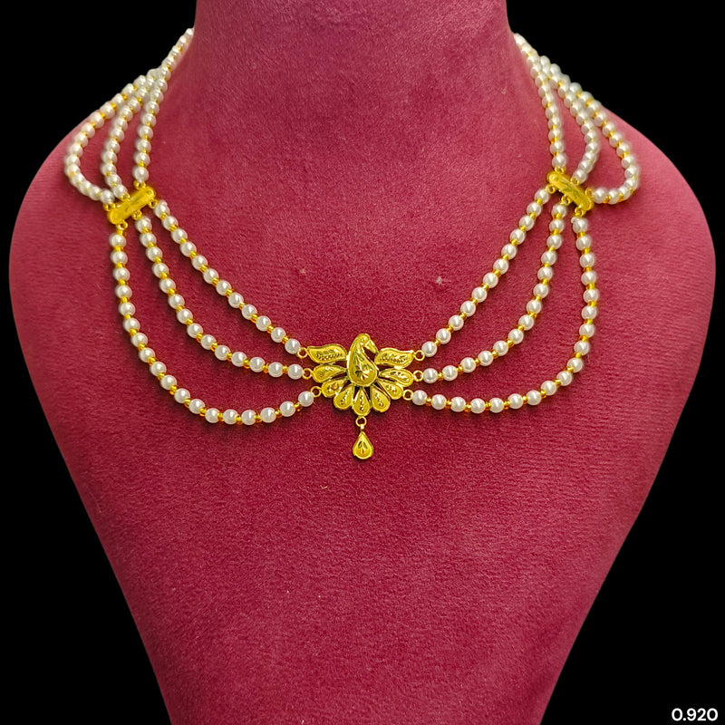 GOLD MOTI HAR- (2CPQ7H)-(WGT: 0.920 GM APPROX) BIS CERTIFIED HUID HALLMARK 375 9KT GOLD MOTI NECKLACE 1 PIECE  WITH ADJUSTABLE TASSEL FOR GIFT IN MARRIAGE.