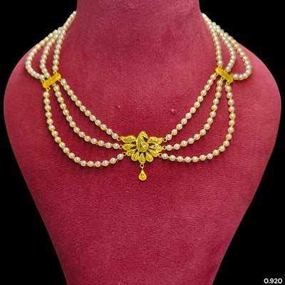 GOLD MOTI HAR- (2CPQ7H)-(WGT: 0.920 GM APPROX) BIS CERTIFIED HUID HALLMARK 375 9KT GOLD MOTI NECKLACE 1 PIECE  WITH ADJUSTABLE TASSEL FOR GIFT IN MARRIAGE.