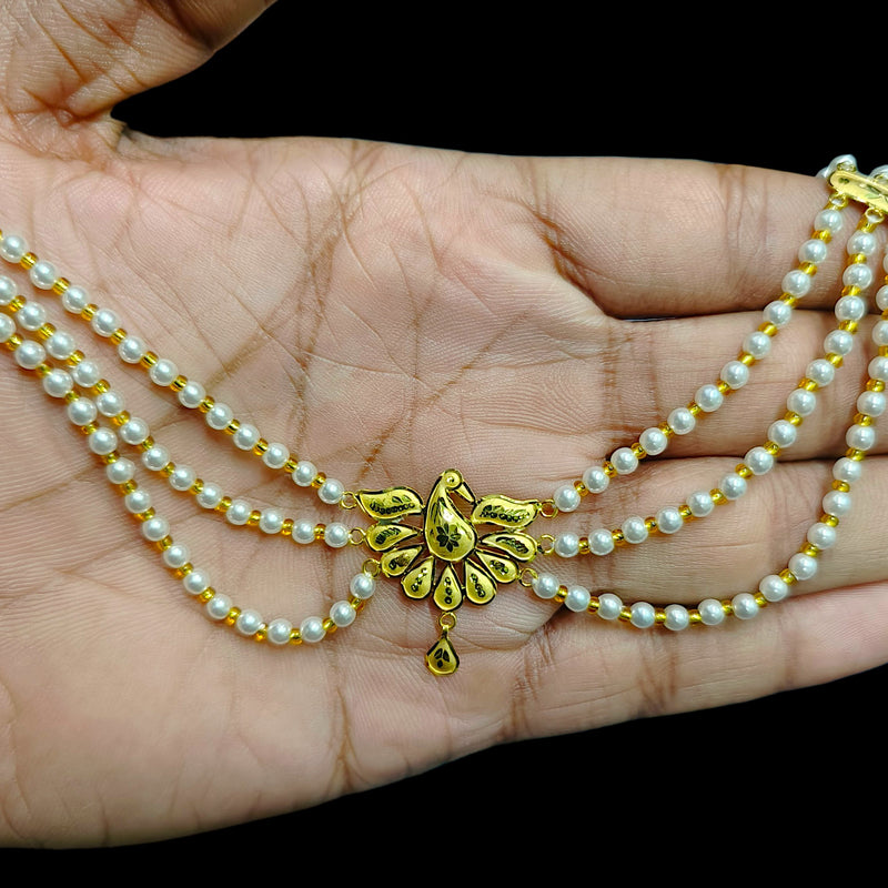 GOLD MOTI HAR- (2CPQ7H)-(WGT: 0.920 GM APPROX) BIS CERTIFIED HUID HALLMARK 375 9KT GOLD MOTI NECKLACE 1 PIECE  WITH ADJUSTABLE TASSEL FOR GIFT IN MARRIAGE.