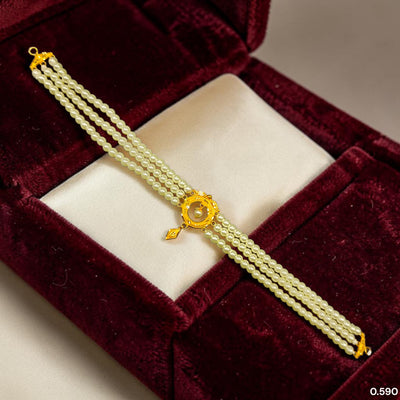 GMC9K- (6HL15Z) (WGT: 0.590 GM APPROX) BIS CERTIFIED HUID HALLMARK 375 9KT GOLD MOTI CHOKER 1 PIECE WITH ADJUSTABLE TASSEL FOR GIFT IN MARRIAGE.
