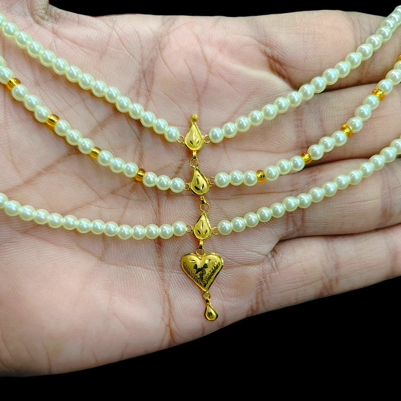 GOLD MOTI HAR- (NPLKM4)-(WGT: 0.530 GM APPROX) BIS CERTIFIED HUID HALLMARK 375 9KT GOLD MOTI NECKLACE 1 PIECE  WITH ADJUSTABLE TASSEL FOR GIFT IN MARRIAGE.