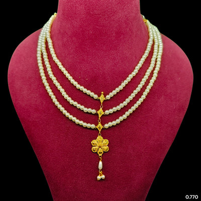 GOLD MOTI HAR- (8WSIL9)-(WGT: 0.770 GM APPROX) BIS CERTIFIED HUID HALLMARK 375 9KT GOLD MOTI NECKLACE 1 PIECE  WITH ADJUSTABLE TASSEL FOR GIFT IN MARRIAGE.
