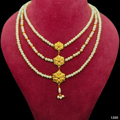 GOLD MOTI HAR- (DUG2YA)-(WGT: 1.320 GM APPROX) BIS CERTIFIED HUID HALLMARK 375 9KT GOLD MOTI NECKLACE 1 PIECE  WITH ADJUSTABLE TASSEL FOR GIFT IN MARRIAGE.