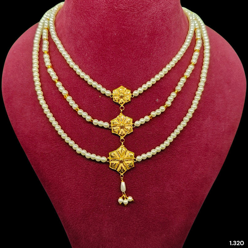 GOLD MOTI HAR- (DUG2YA)-(WGT: 1.320 GM APPROX) BIS CERTIFIED HUID HALLMARK 375 9KT GOLD MOTI NECKLACE 1 PIECE  WITH ADJUSTABLE TASSEL FOR GIFT IN MARRIAGE.