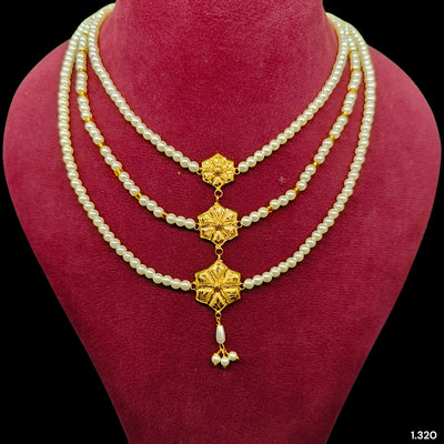 GOLD MOTI HAR- (DUG2YA)-(WGT: 1.320 GM APPROX) BIS CERTIFIED HUID HALLMARK 375 9KT GOLD MOTI NECKLACE 1 PIECE  WITH ADJUSTABLE TASSEL FOR GIFT IN MARRIAGE.