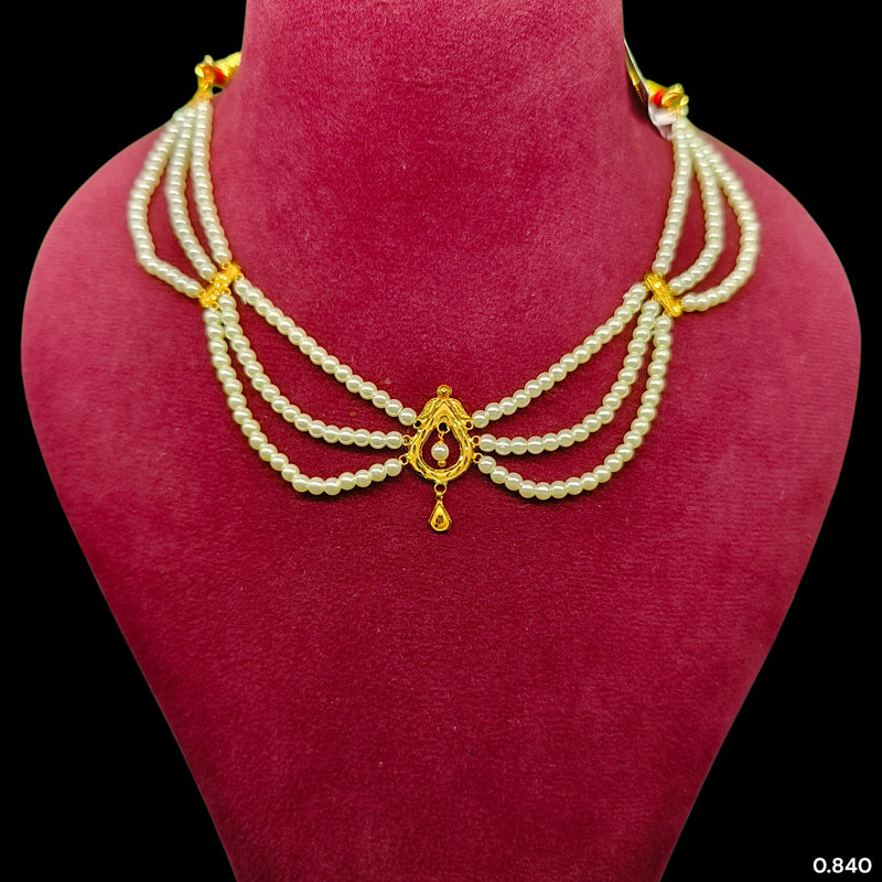 GOLD MOTI HAR- (D79CN6)-(WGT: 0.840 GM APPROX) BIS CERTIFIED HUID HALLMARK 375 9KT GOLD MOTI NECKLACE 1 PIECE  WITH ADJUSTABLE TASSEL FOR GIFT IN MARRIAGE.