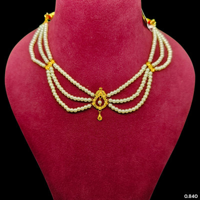 GOLD MOTI HAR- (D79CN6)-(WGT: 0.840 GM APPROX) BIS CERTIFIED HUID HALLMARK 375 9KT GOLD MOTI NECKLACE 1 PIECE  WITH ADJUSTABLE TASSEL FOR GIFT IN MARRIAGE.
