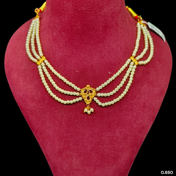 GOLD MOTI HAR- (DMQYWB)-(WGT: 0.880 GM APPROX) BIS CERTIFIED HUID HALLMARK 375 9KT GOLD MOTI NECKLACE 1 PIECE  WITH ADJUSTABLE TASSEL FOR GIFT IN MARRIAGE.