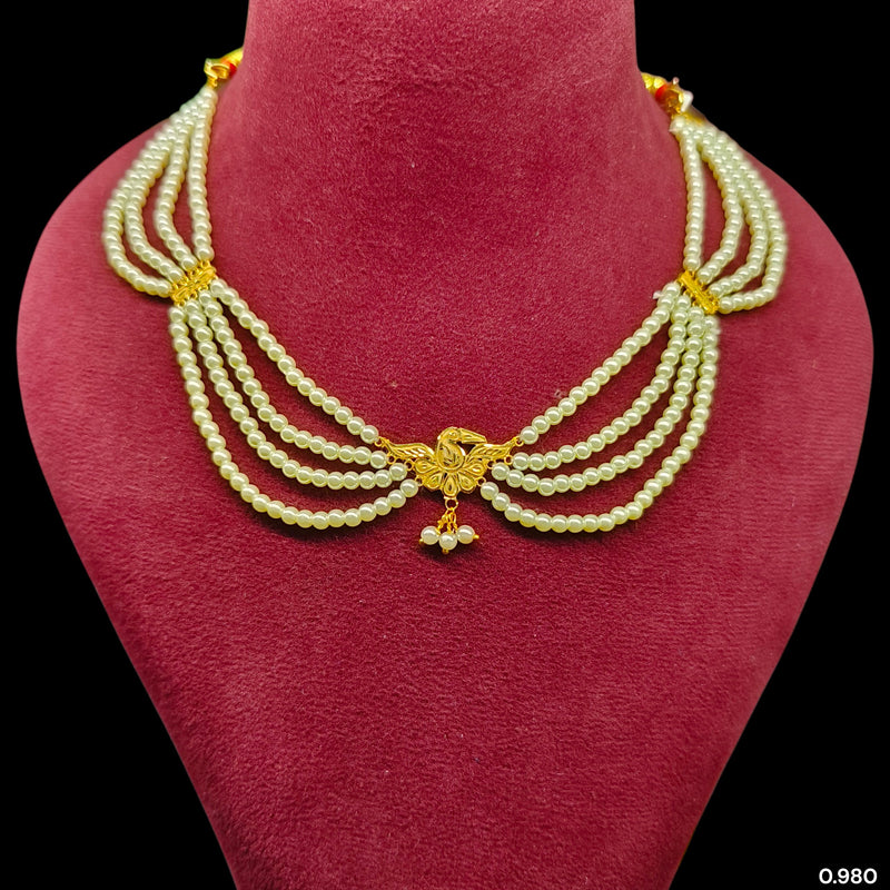 GOLD MOTI HAR- (VDHP58)-(WGT: 0.980 GM APPROX) BIS CERTIFIED HUID HALLMARK 375 9KT GOLD MOTI NECKLACE 1 PIECE  WITH ADJUSTABLE TASSEL FOR GIFT IN MARRIAGE.