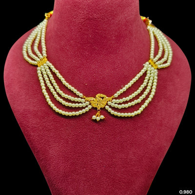 GOLD MOTI HAR- (VDHP58)-(WGT: 0.980 GM APPROX) BIS CERTIFIED HUID HALLMARK 375 9KT GOLD MOTI NECKLACE 1 PIECE  WITH ADJUSTABLE TASSEL FOR GIFT IN MARRIAGE.