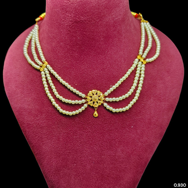 GOLD MOTI HAR- (QZYVGQ)-(WGT: 0.930 GM APPROX) BIS CERTIFIED HUID HALLMARK 375 9KT GOLD MOTI NECKLACE 1 PIECE  WITH ADJUSTABLE TASSEL FOR GIFT IN MARRIAGE.