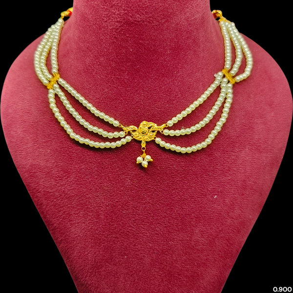 GOLD MOTI HAR- (LXYRFN)-(WGT: 0.900 GM APPROX) BIS CERTIFIED HUID HALLMARK 375 9KT GOLD MOTI NECKLACE 1 PIECE  WITH ADJUSTABLE TASSEL FOR GIFT IN MARRIAGE.