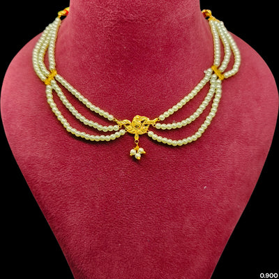 GOLD MOTI HAR- (LXYRFN)-(WGT: 0.900 GM APPROX) BIS CERTIFIED HUID HALLMARK 375 9KT GOLD MOTI NECKLACE 1 PIECE  WITH ADJUSTABLE TASSEL FOR GIFT IN MARRIAGE.