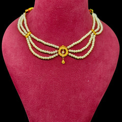 GOLD MOTI HAR- (L2Y1DC)-(WGT: 0.780 GM APPROX) BIS CERTIFIED HUID HALLMARK 375 9KT GOLD MOTI NECKLACE 1 PIECE  WITH ADJUSTABLE TASSEL FOR GIFT IN MARRIAGE.